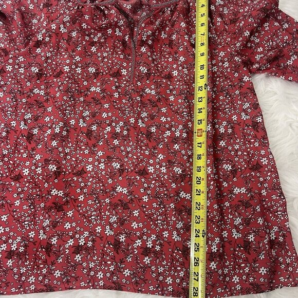 Max Studio Women's Plus Size 1X Crepe Peasant Boho Blouse Red Floral Print - Picture 4 of 12